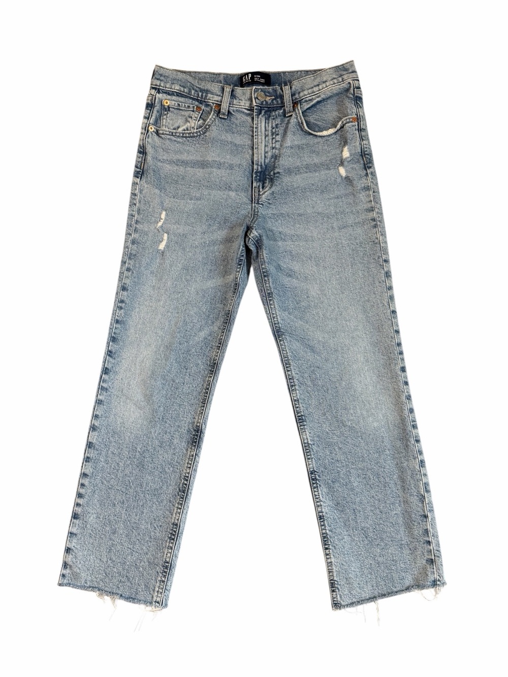 GAP Sky High Straight Raw Hem Distressed Light Blue Jeans 6/28 #2247